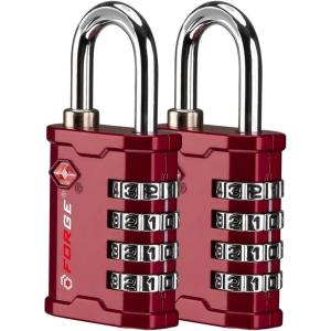 imageFORGE 4Digit TSA Approved Travel Locks  TSA008 Key System Key Duplication Impossible HeavyDuty Combination Padlock for Travel Gym Pelican Case Orange 2 LocksRED 2 LOCKS