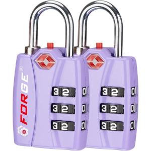 imageForge Luggage Locks TSA Approved 4 Pack 4 Colors Small Combination Lock with Zinc Alloy Body Open Alert Easy Read Dials for Travel Suitcase Bag Backpack LockersPurple 2PK