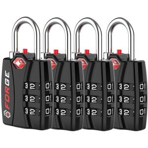 imageForge Luggage Locks TSA Approved 4 Pack 4 Colors Small Combination Lock with Zinc Alloy Body Open Alert Easy Read Dials for Travel Suitcase Bag Backpack LockersBlack