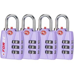 imageForge Luggage Locks TSA Approved 4 Pack 4 Colors Small Combination Lock with Zinc Alloy Body Open Alert Easy Read Dials for Travel Suitcase Bag Backpack LockersPurple 4PK