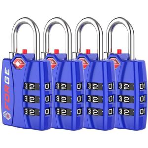 imageForge Luggage Locks TSA Approved 4 Pack 4 Colors Small Combination Lock with Zinc Alloy Body Open Alert Easy Read Dials for Travel Suitcase Bag Backpack LockersBlue 4Pk