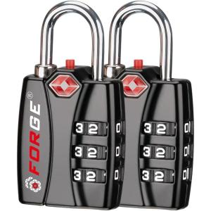 imageForge Luggage Locks TSA Approved 4 Pack 4 Colors Small Combination Lock with Zinc Alloy Body Open Alert Easy Read Dials for Travel Suitcase Bag Backpack LockersBlack 2 PK