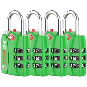 imageForge Luggage Locks TSA Approved 4 Pack 4 Colors Small Combination Lock with Zinc Alloy Body Open Alert Easy Read Dials for Travel Suitcase Bag Backpack LockersGreen 4PK