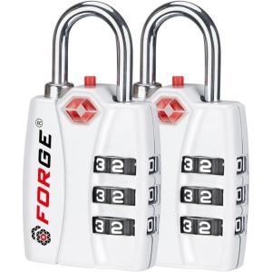imageForge Luggage Locks TSA Approved 4 Pack 4 Colors Small Combination Lock with Zinc Alloy Body Open Alert Easy Read Dials for Travel Suitcase Bag Backpack LockersWhite 2 Locks