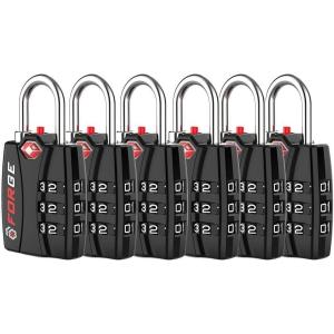 imageForge Luggage Locks TSA Approved 4 Pack 4 Colors Small Combination Lock with Zinc Alloy Body Open Alert Easy Read Dials for Travel Suitcase Bag Backpack LockersBlack 6PK