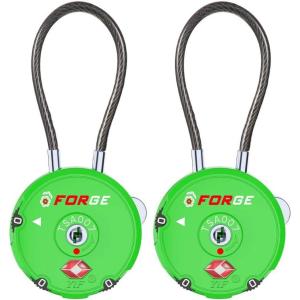imageForge Quality TSA Approved Luggage Locks for Travel Accessories Suitcase Pelican case Set Your own Combination Zinc Alloy BodyCable Locks Pink 2 LocksGreen 2PK