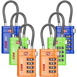 imageForge TSA Approved Luggage Locks 4 Digit Combination TSA Travel Locks with TSA008 Open Alert Indicator Zinc Alloy Body for Luggage Suitcase Backpack and More Black 4 Locks3 Colors 6 PK
