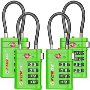 imageForge TSA Approved Luggage Locks 4 Digit Combination TSA Travel Locks with TSA008 Open Alert Indicator Zinc Alloy Body for Luggage Suitcase Backpack and More Black 4 LocksGreen 4 PK