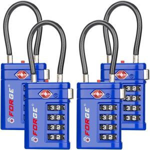 imageForge TSA Approved Luggage Locks 4 Digit Combination TSA Travel Locks with TSA008 Open Alert Indicator Zinc Alloy Body for Luggage Suitcase Backpack and More Black 4 LocksBlue 4 PK
