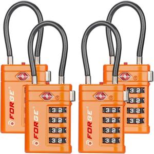 imageForge TSA Approved Luggage Locks 4 Digit Combination TSA Travel Locks with TSA008 Open Alert Indicator Zinc Alloy Body for Luggage Suitcase Backpack and More Black 4 LocksOrange 4 PK