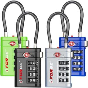 imageForge TSA Approved Luggage Locks 4 Digit Combination TSA Travel Locks with TSA008 Open Alert Indicator Zinc Alloy Body for Luggage Suitcase Backpack and More Black 4 Locks4 Colors 4 PK