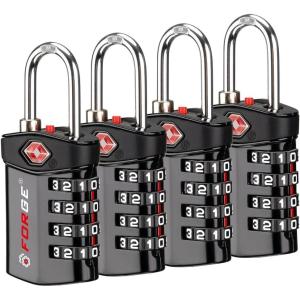 imageForge Travel LockTSA Approved Luggage Locks for Air Travel Gym Lockers School Lockers Pelican Cases Gun Case Easy Read Dials Durable Alloy BodyBlack 4 Pack