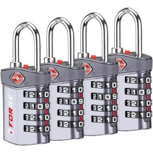 imageForge Travel LockTSA Approved Luggage Locks for Air Travel Gym Lockers School Lockers Pelican Cases Gun Case Easy Read Dials Durable Alloy BodyGrey 4 Pack