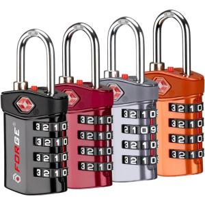 imageForge Travel LockTSA Approved Luggage Locks for Air Travel Gym Lockers School Lockers Pelican Cases Gun Case Easy Read Dials Durable Alloy BodyMulticolor 4 Locks