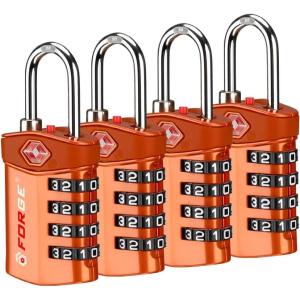 imageForge Travel LockTSA Approved Luggage Locks for Air Travel Gym Lockers School Lockers Pelican Cases Gun Case Easy Read Dials Durable Alloy BodyOrange 4 Pack