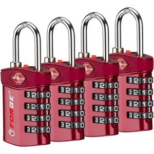 imageForge Travel LockTSA Approved Luggage Locks for Air Travel Gym Lockers School Lockers Pelican Cases Gun Case Easy Read Dials Durable Alloy BodyRed 4 Pack