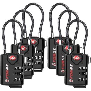 imageTSA Approved Cable Luggage Locks 6 Pack Easy Read Dials with Alloy BodyBlack 6 Pack