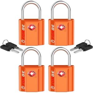 imageTSA Approved Luggage Locks UltraSecure Dimple Key Travel Locks with Zinc Alloy BodyOrange 4 Pack