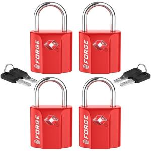 imageTSA Approved Luggage Locks UltraSecure Dimple Key Travel Locks with Zinc Alloy BodyRed 4 Pack