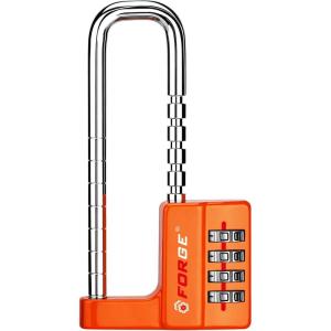 imageFORGE Combination Lock with Adjustable Long Shackle 157385 4Digit Heavy Duty Waterproof Padlock for Outdoor Gate Fence School Gym Locker Toolbox Case Zinc Alloy SilverOrange