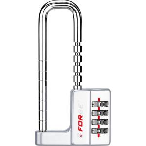 imageFORGE Combination Lock with Adjustable Long Shackle 157385 4Digit Heavy Duty Waterproof Padlock for Outdoor Gate Fence School Gym Locker Toolbox Case Zinc Alloy SilverSilver